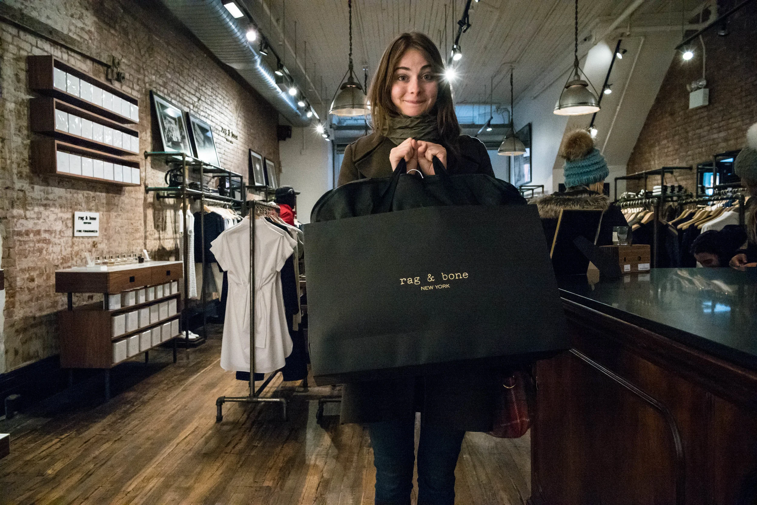 Finding a sale item at Rag and Bone. New York has the best sales of any city in the world!