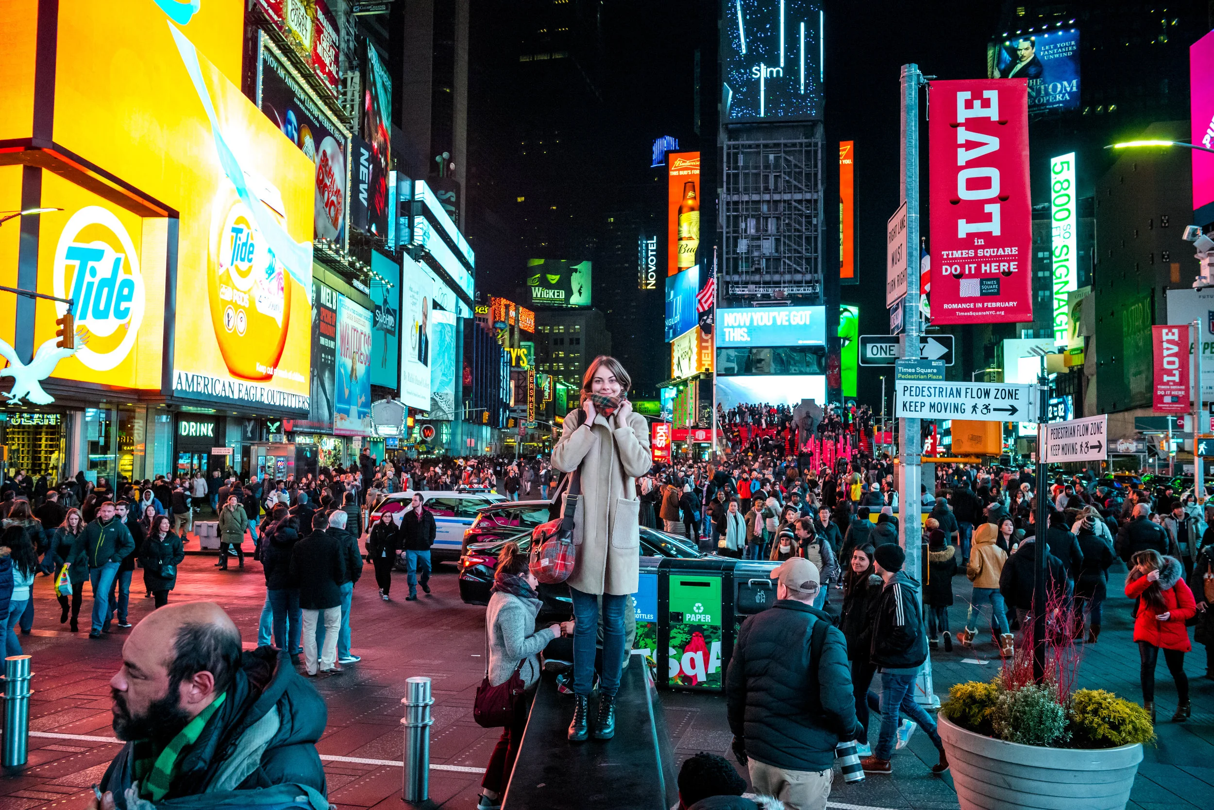 The cold winter air boosted Anna with a second wave. Now at the heart of Times Square.