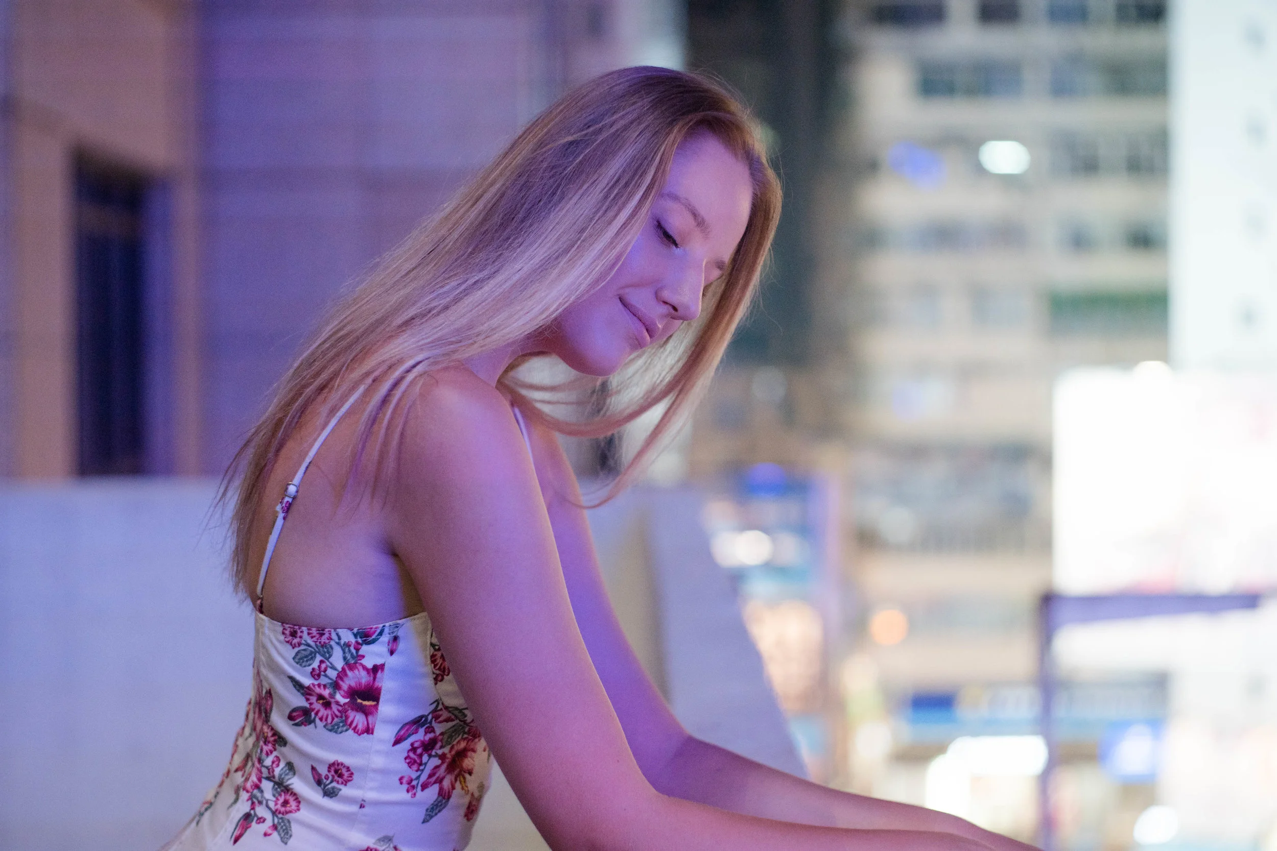 Enjoying the calm before Typhoon Hato... note that the ambient light depends on the light emitted by the outdoor LED display across the street - ISO 1600