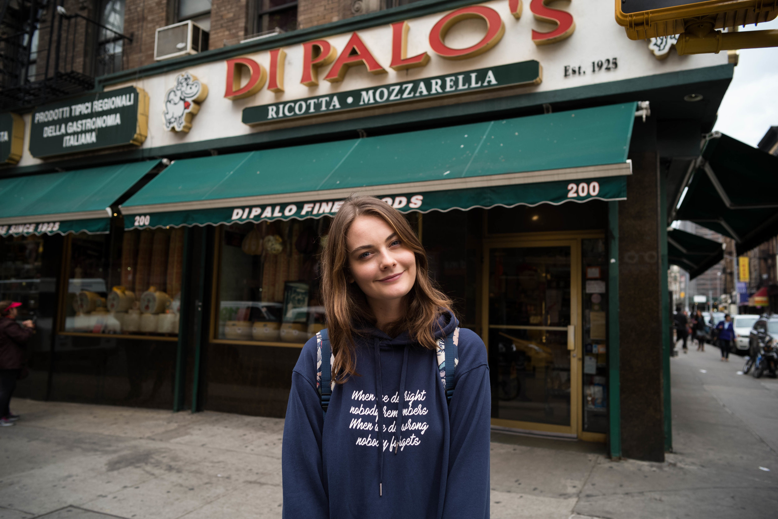 Outside Di Palo's, in Little Italy, where I used to get my olives, olive oils, and assortment of Italian cold cuts and cheeses.