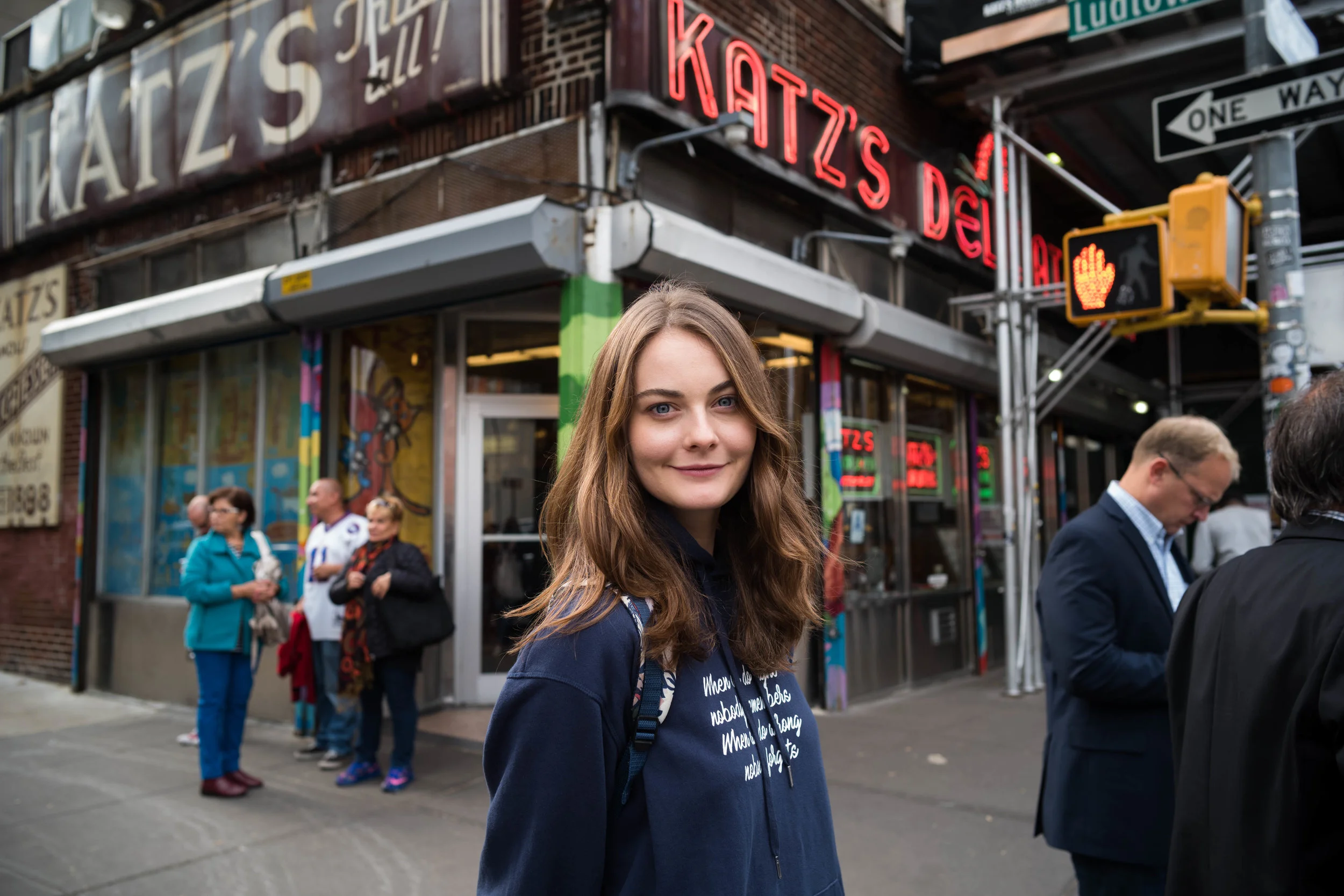 Outside Katz's Delicatessen. We didn't go inside, since it has become an even worse tourist trap than before.