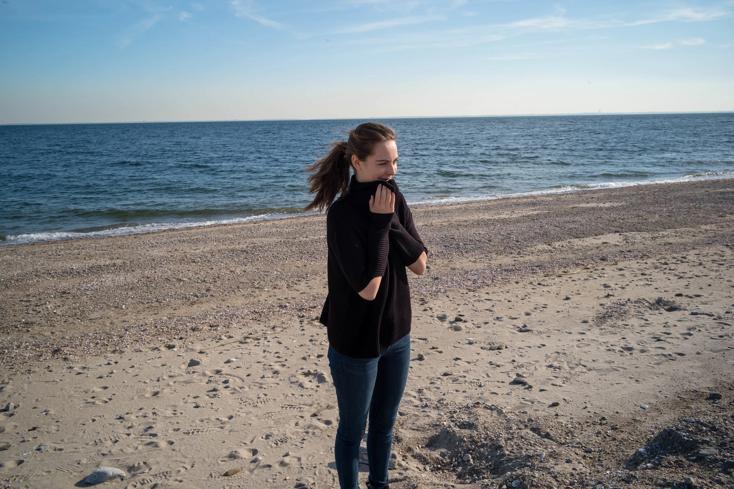 On the beach, at Sherwood Island State Park, Westport, Connecticut.
