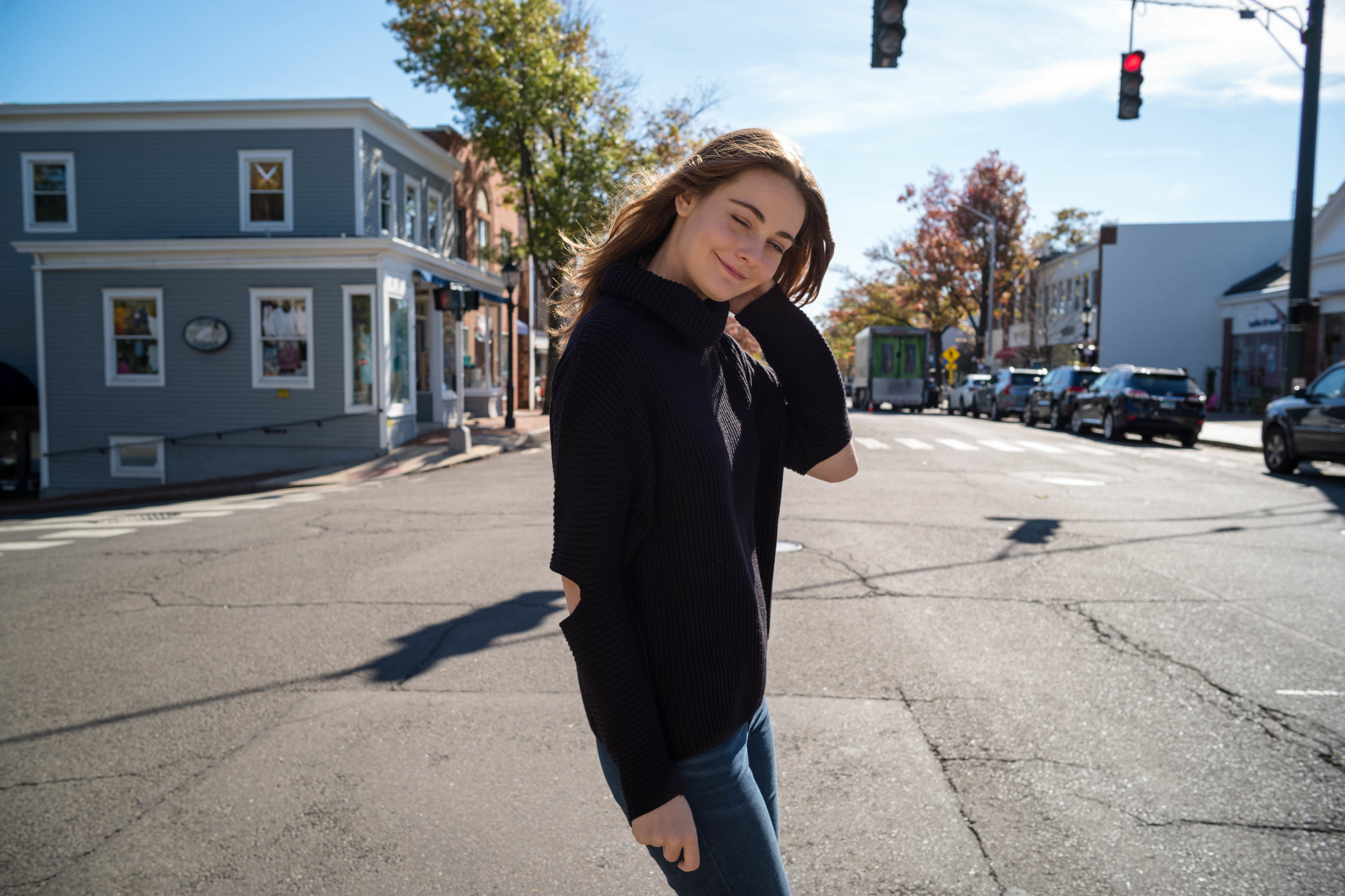 Crossing the street, New Canaan, Connecticut.