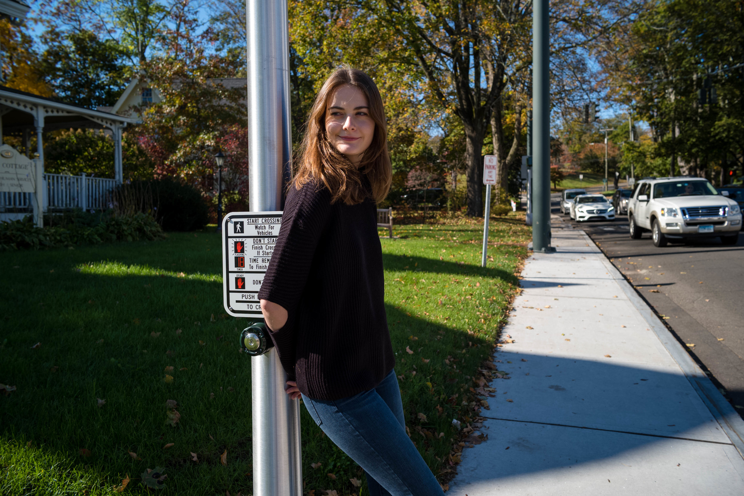 Waiting for the light to change, New Canaan, Connecticut.
