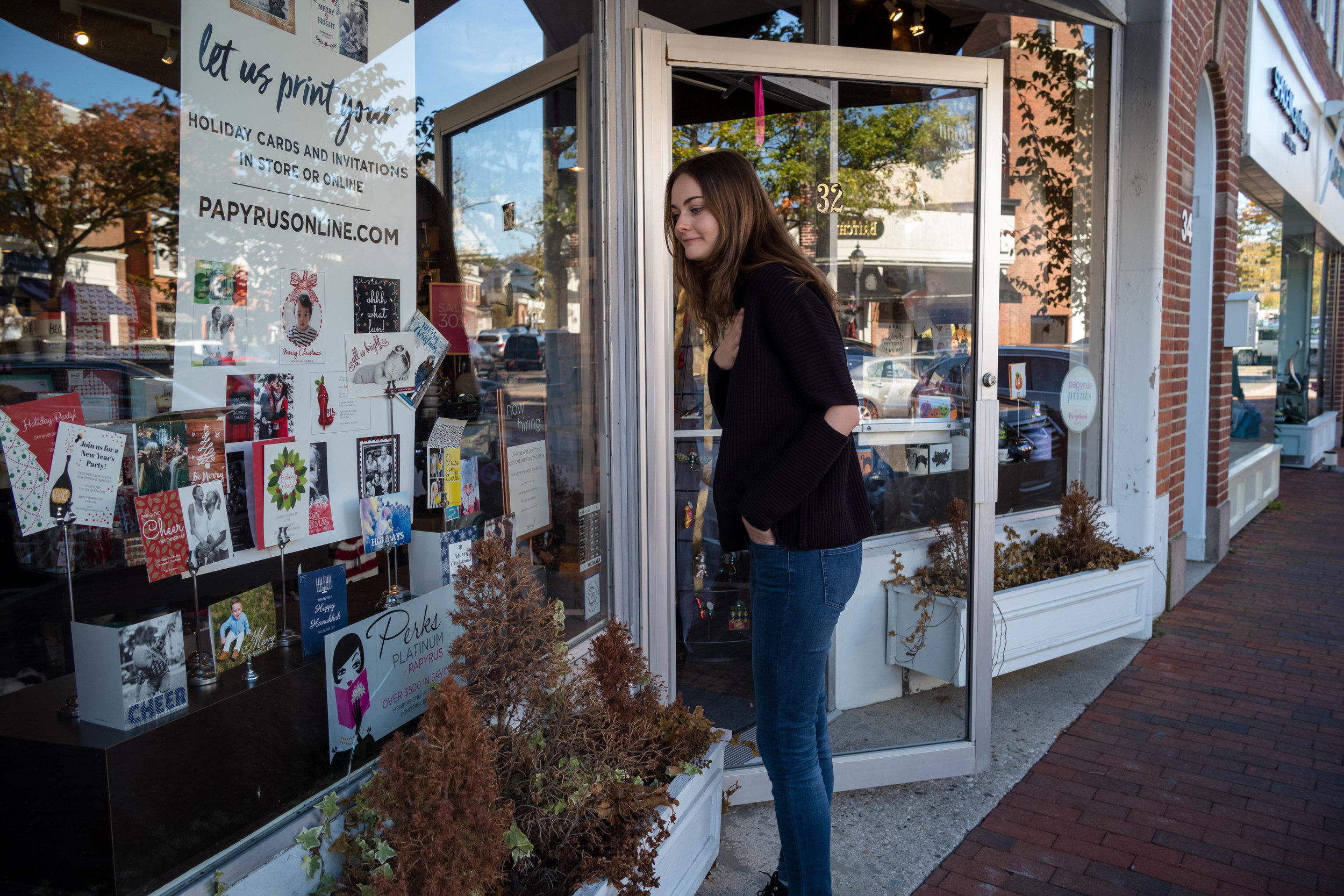 Looking into a shop, Main Street, New Canaan, Connecticut.
