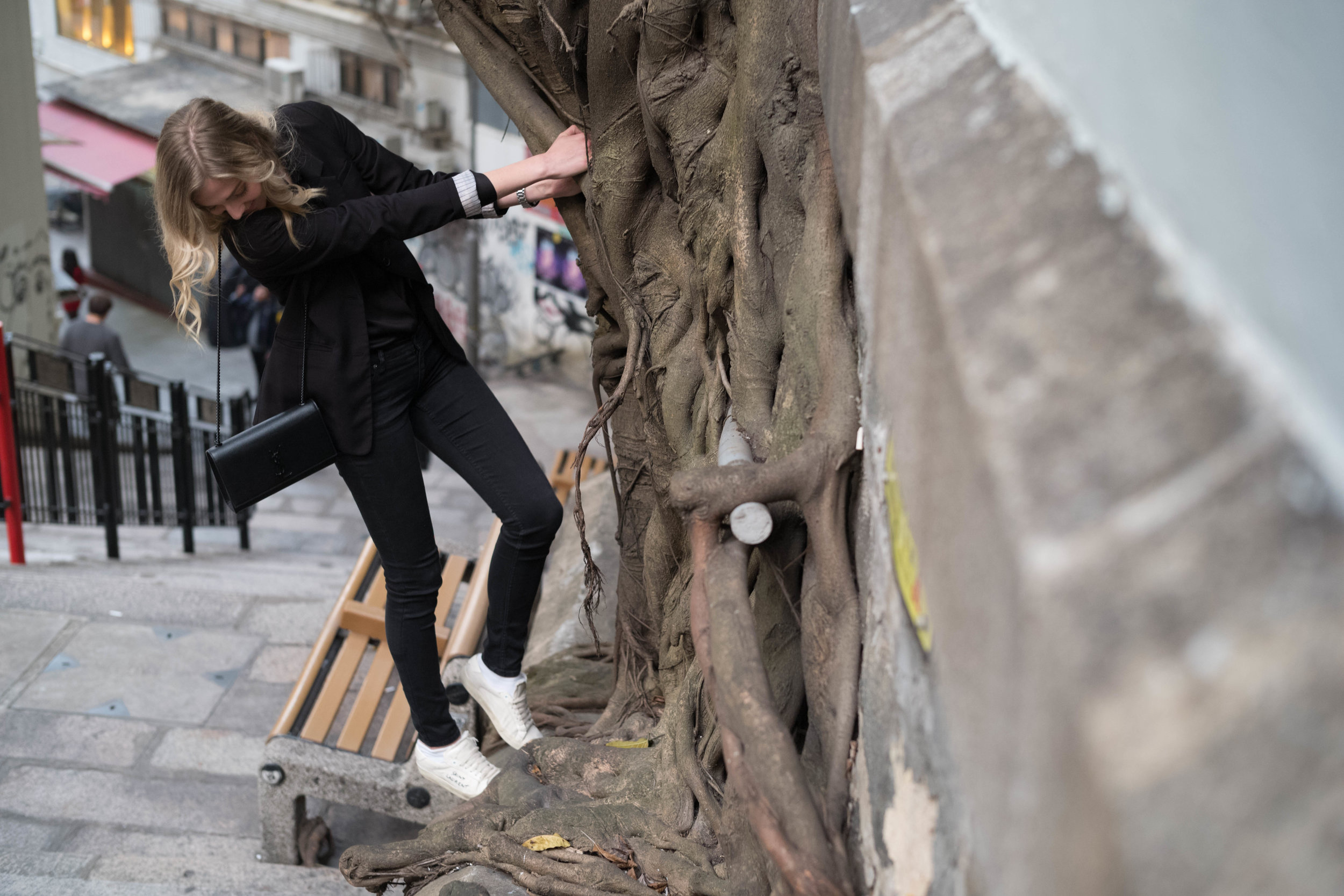 The game is afoot, with an increase in documentary difficulty. Lydia climbing up a tree.