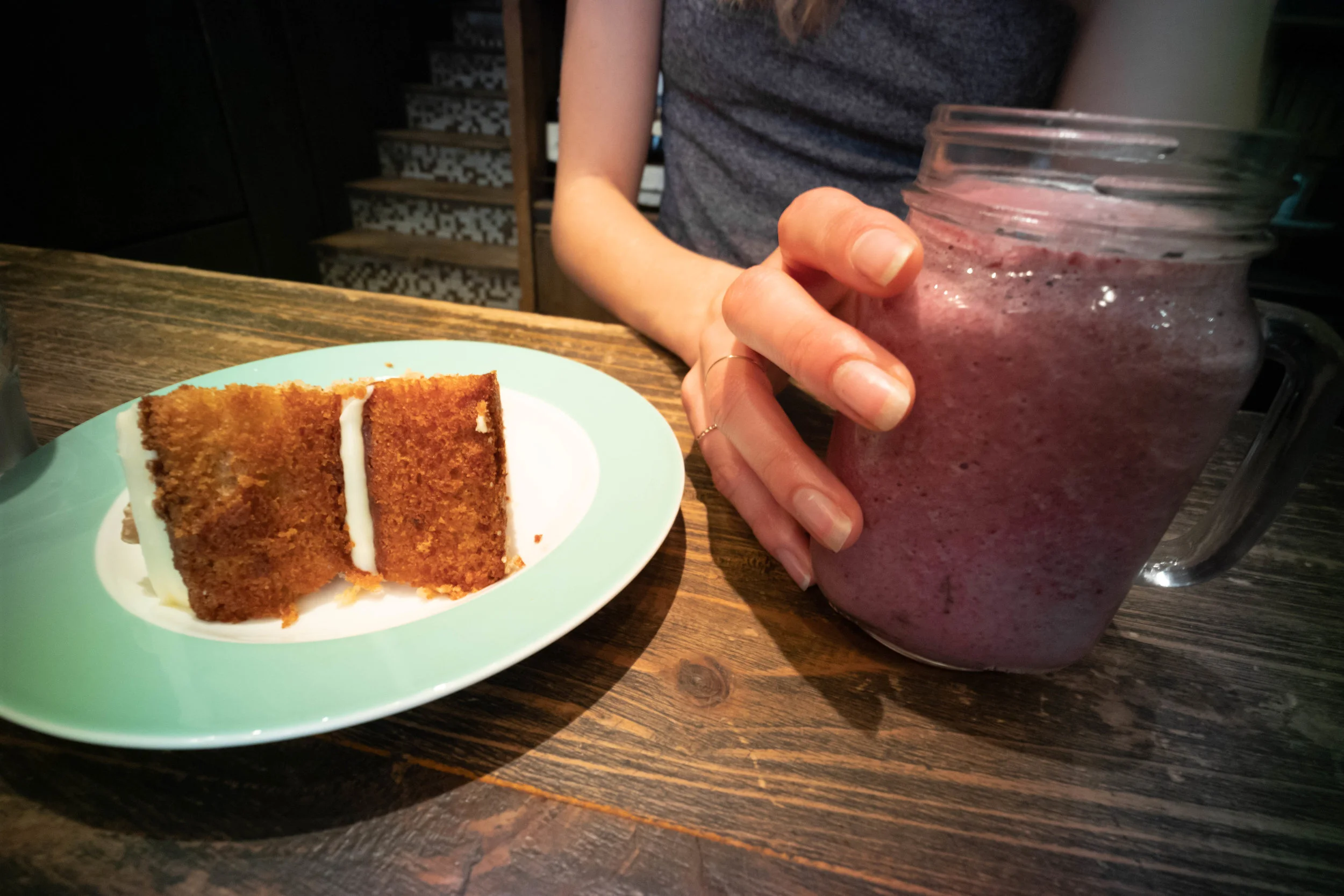 Leica M10 + Zeiss 15mm f/8 Hologon - ISO 3200, 1/30s, f/8, at roughly 8" (or 0.2m) - note the extreme distortion of the plate and the mug. Also worth noting, Lydia’s choice of beverage was picked to test how well the magenta color shift can be corrected in post.