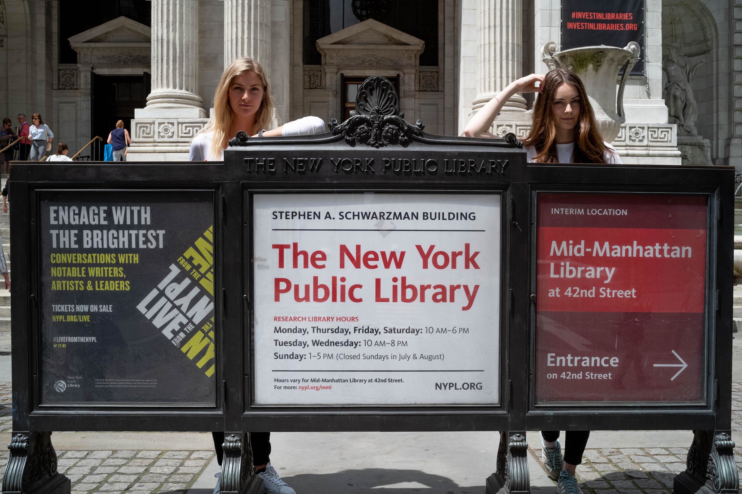 Outside the New York Public Library, with Anna finally joining the fun. Image has been edited, with the left half of the image pasted from another image.