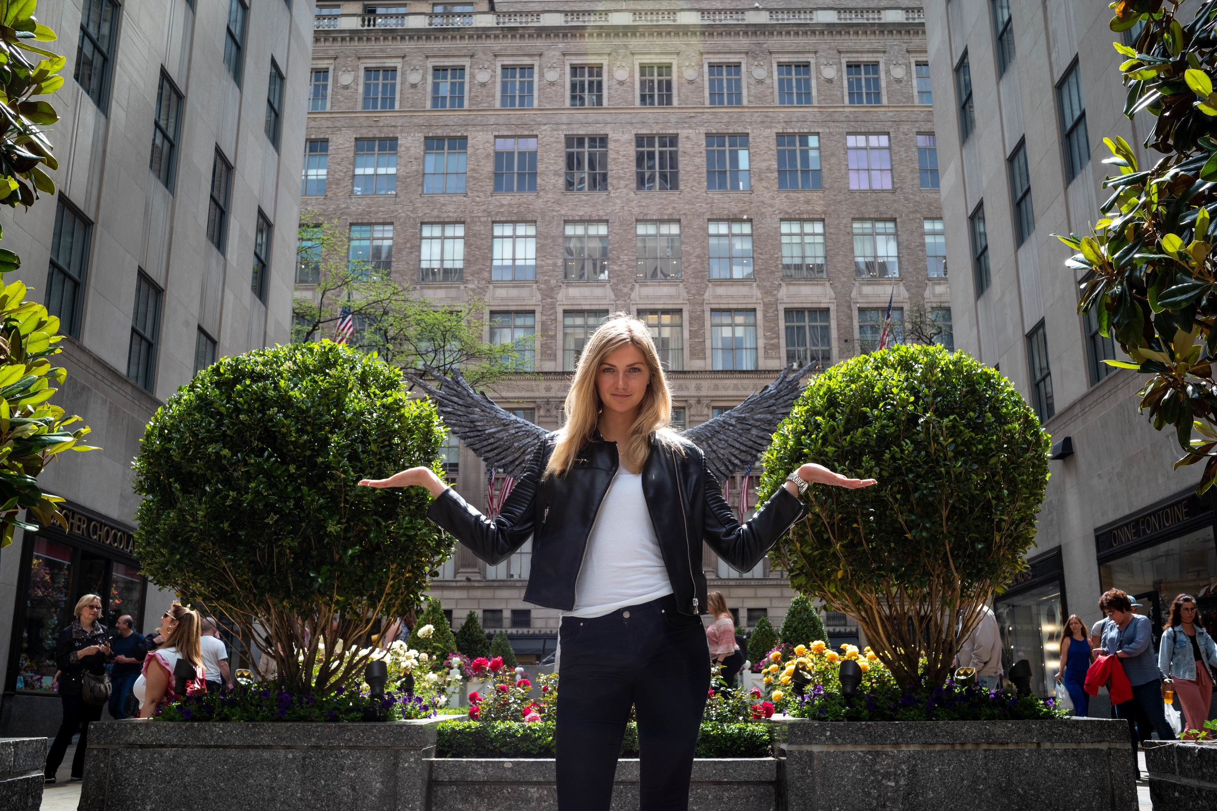 With wings at Rockefeller Center.