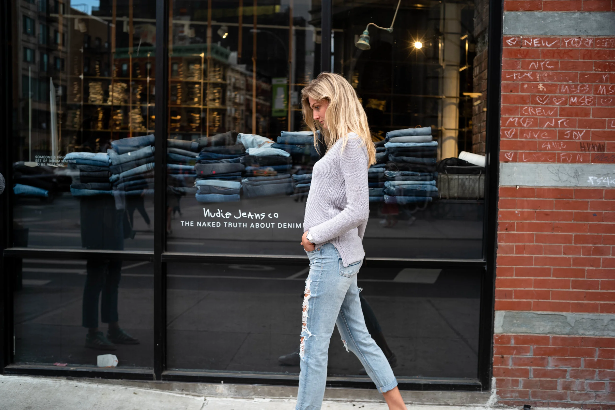 At the Nudie Jeans Store, in the Lower East Side.