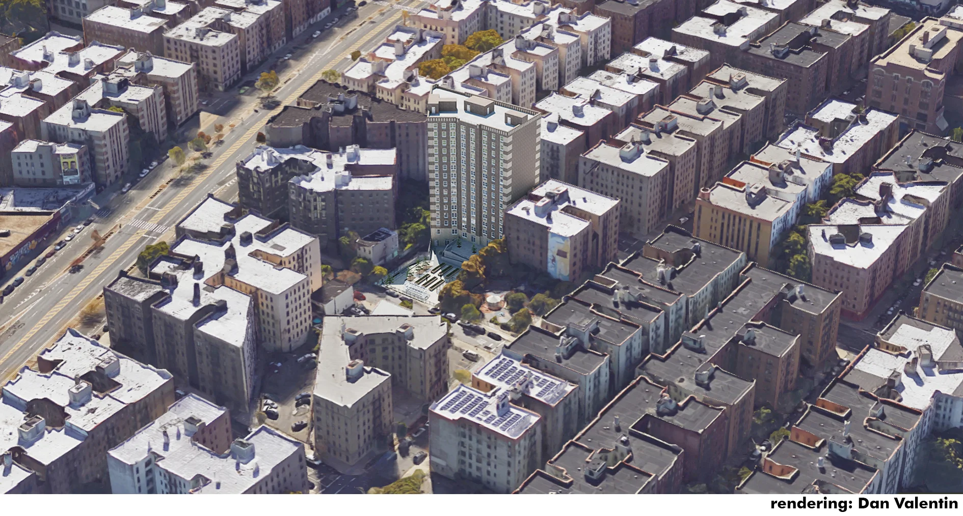rendering of the 14 story building in context
