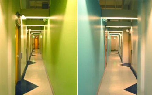 hallways -- sleeping rooms are to the outside with shared bathrooms and kitchen between