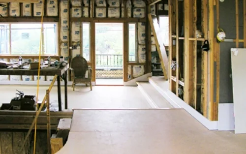 opened-up view to the front door — during renovation