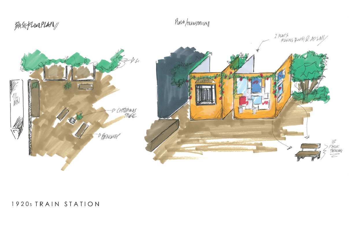 Same deal, rough sketches for the set, we had to create a 1920´s train station