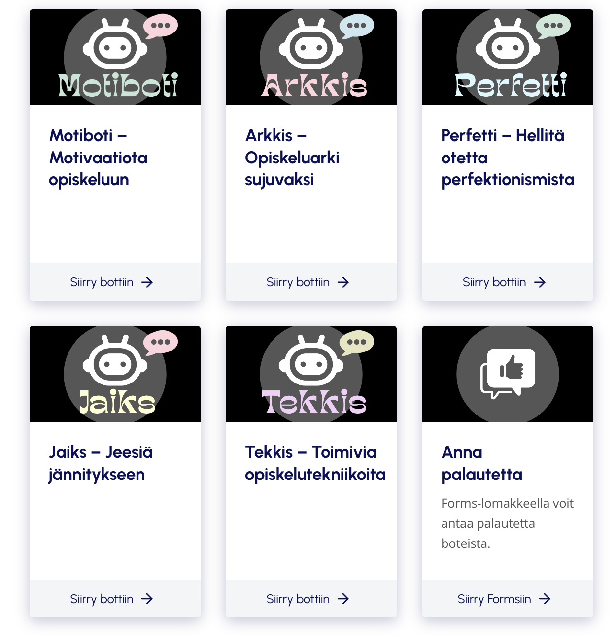 Kuvakaappaus Opinvoimalan botit-sivulta