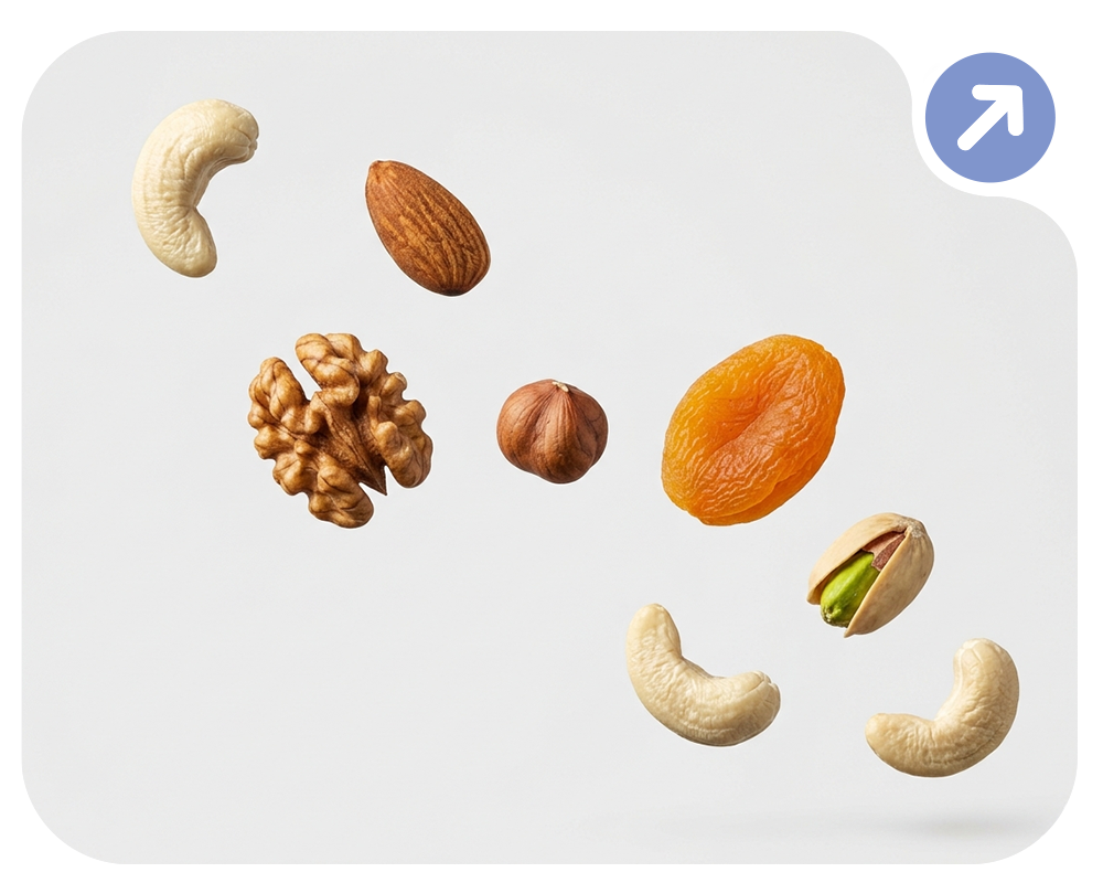 Rostaa packaging design agency - nuts flying around