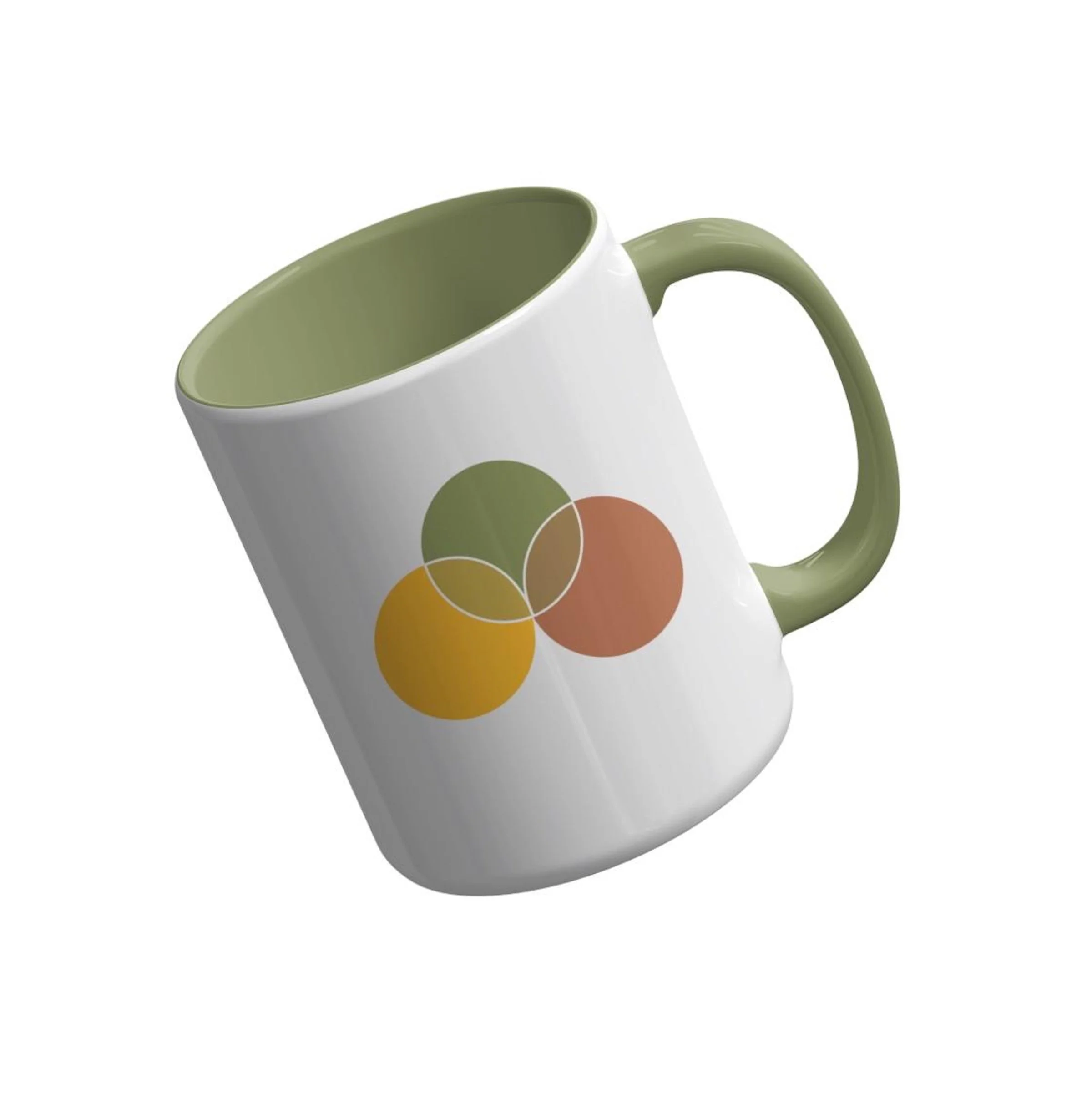 PIRENS branded coffee mug with three-circle logo symbol