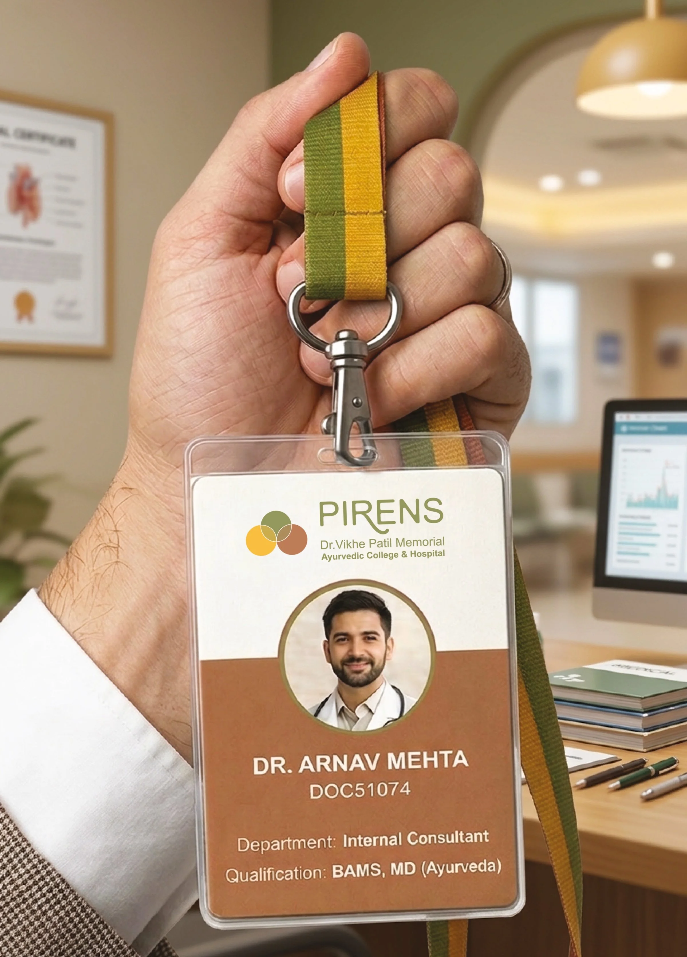PIRENS colour-coded staff ID card with branded lanyard