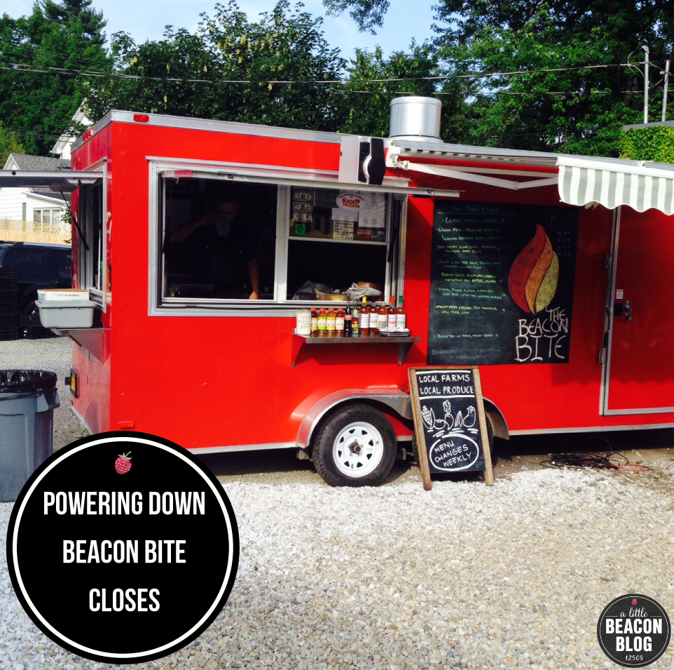 The Beacon Bite food truck, known for its bright red color and creative fancy food.