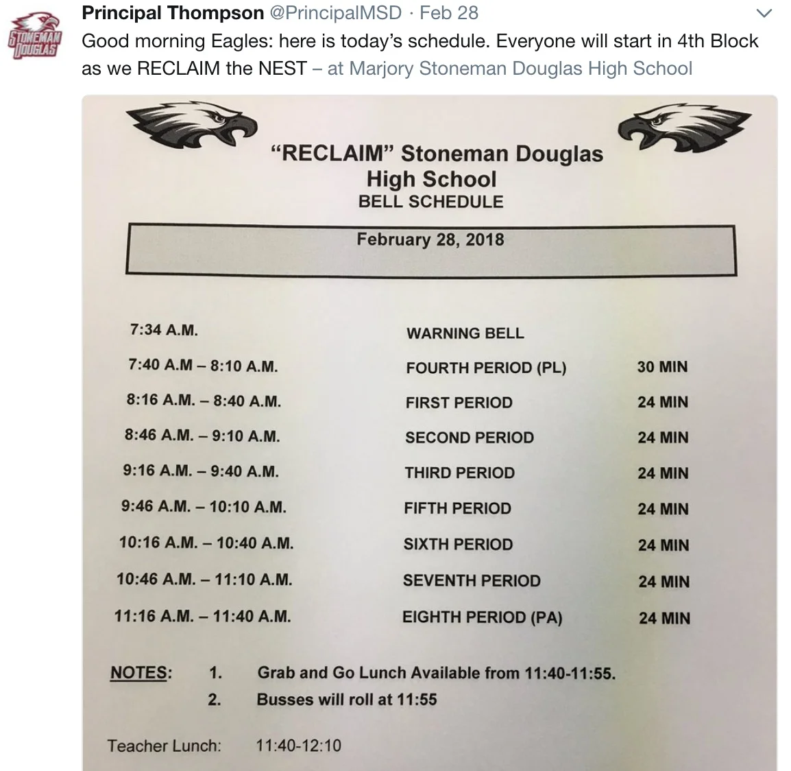 Photo Credit: Screenshot from Principal Thompson's Twitter .