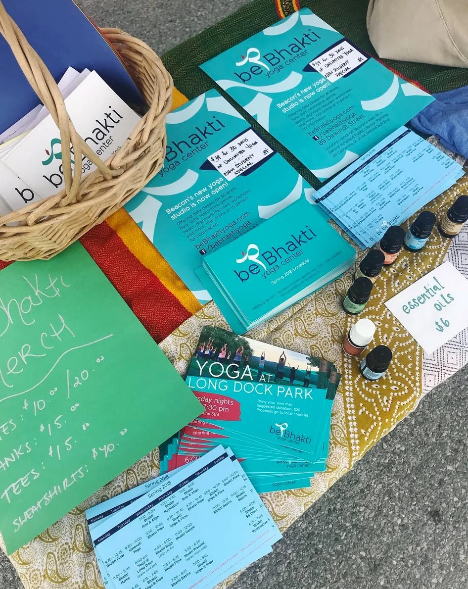 Matching marketing cards make it easy to find the business! Photo Credit: beBhakti Yoga Center