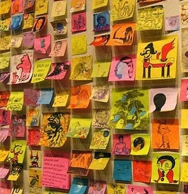Post-It mosaic for windows on main street,&nbsp;at the howland Public library