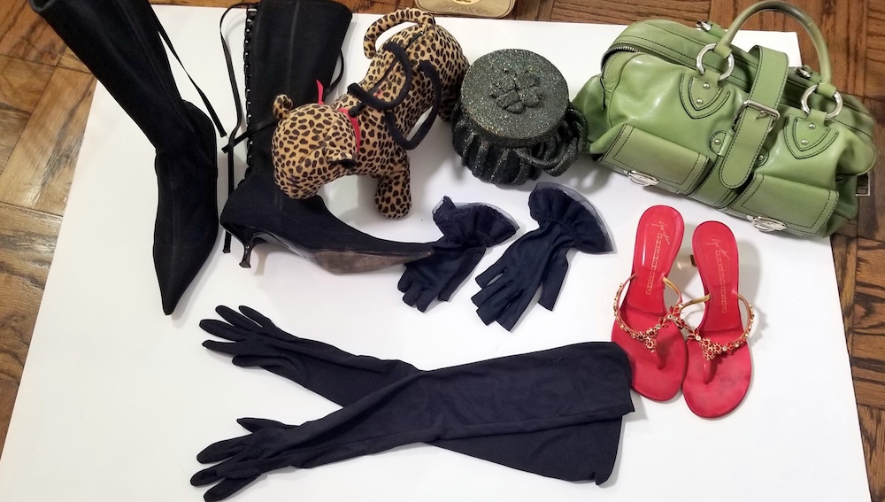 Doggy Bag, Antique Beaded bag,Marc Jacobs , Giuseppe Zanottie mesh lace up boota, navy nylon gloves, Zanotti sandlas, long gloves.jpg