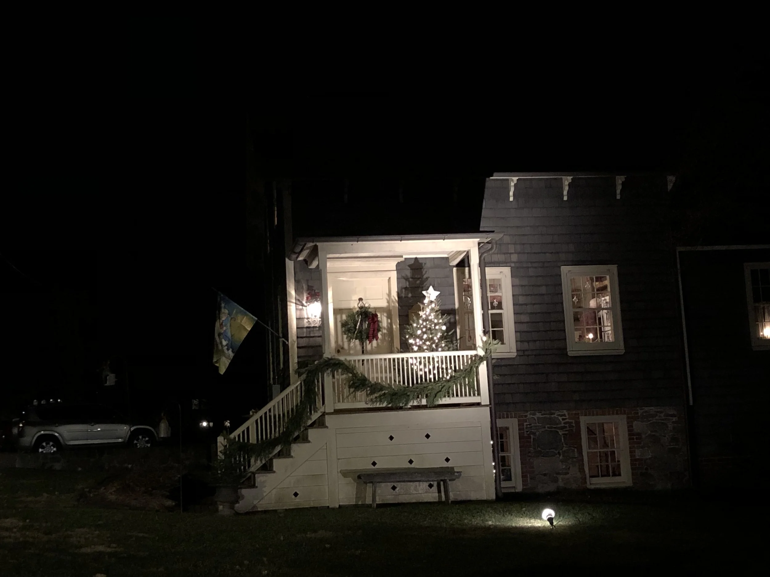 More lit up trees on the front porch of this house near the mountain. We are definitely putting a Christmas tree out on the front porch next year!