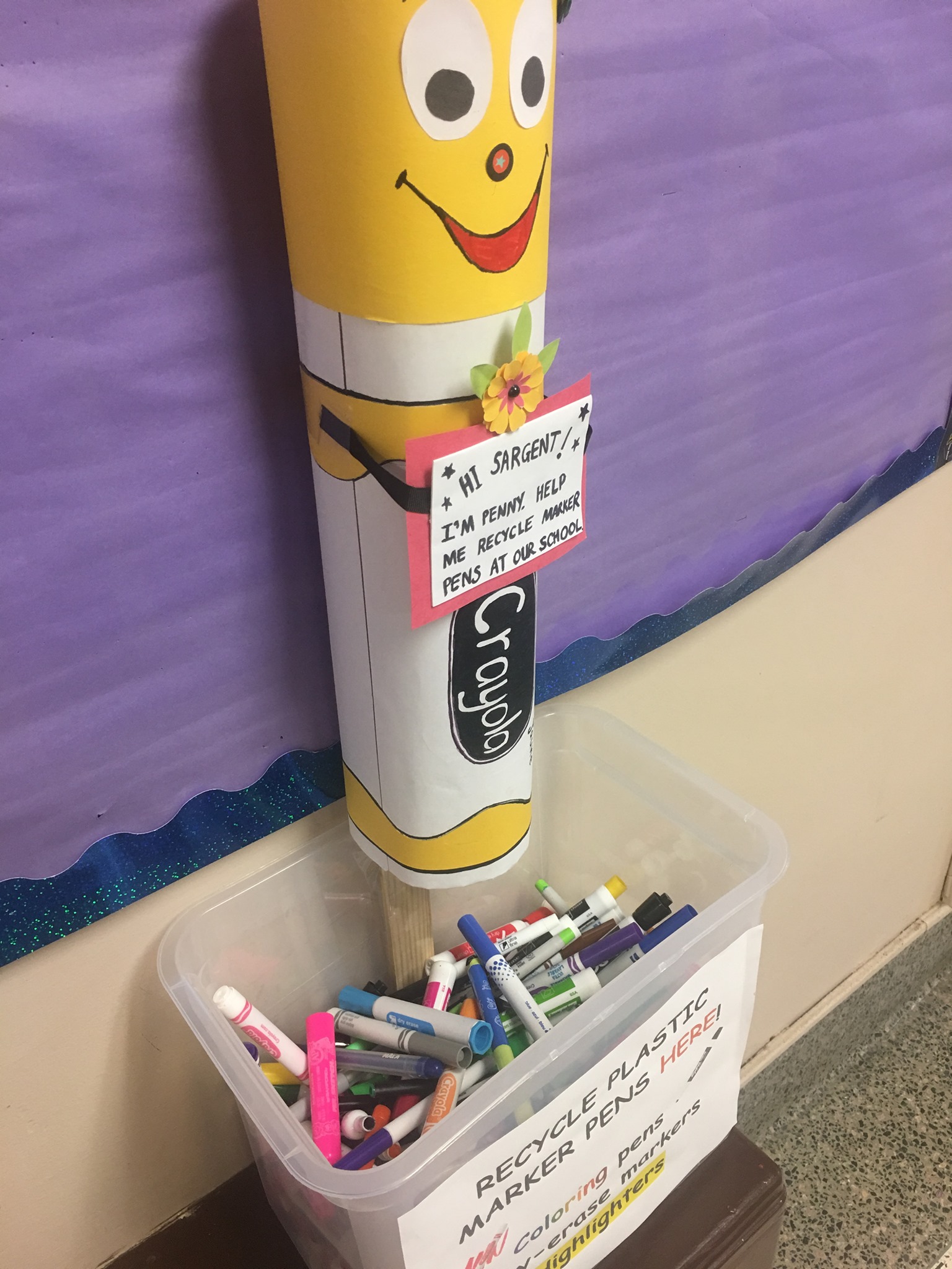 Giant Yellow Marker Collection Recycling Box At South Avenue And Sargent Elementary Schools A Little Beacon Blog