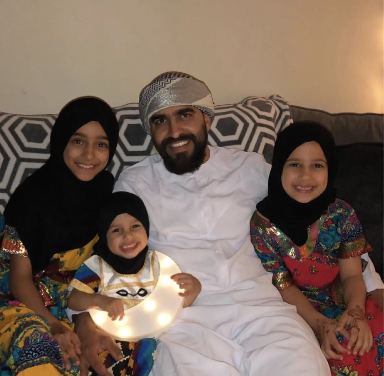 Junior Zayed pictured with his daughters, who decided to dress up, including scarves, during Ramadan. Photo Credit: Junior Zayed