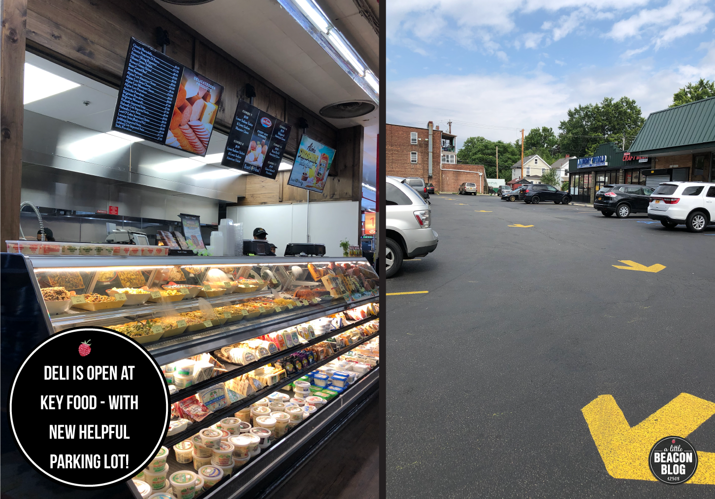 Left: The new deli, with all your favorite cheese and spread options back in the case. Right: The new parking lot with arrows to help keep people moving in the right direction. Photo Credits: Katie Hellmuth Martin