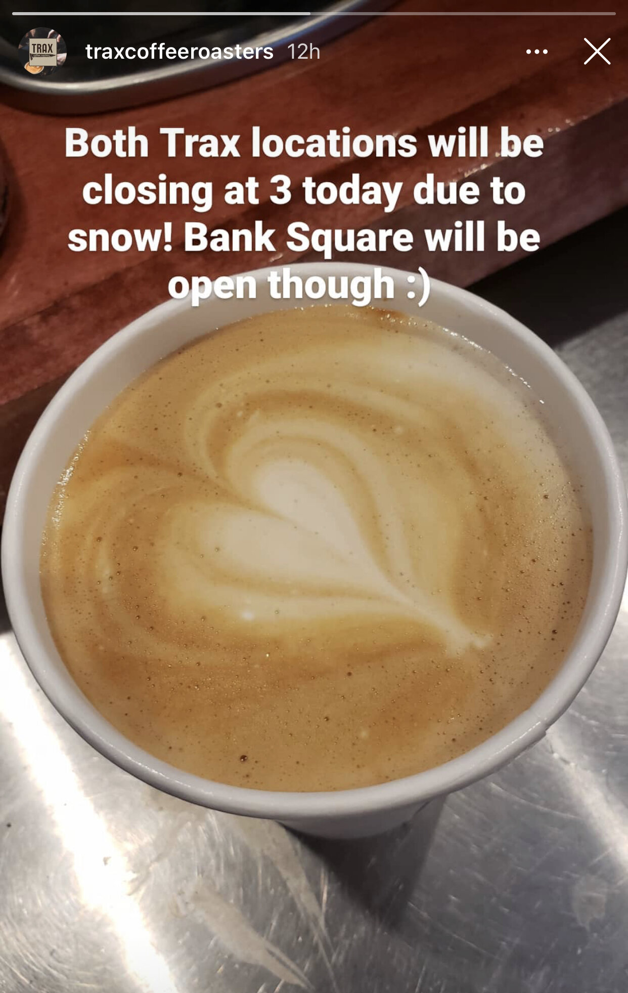 trax coffee closing esrly snow bizzard.jpg