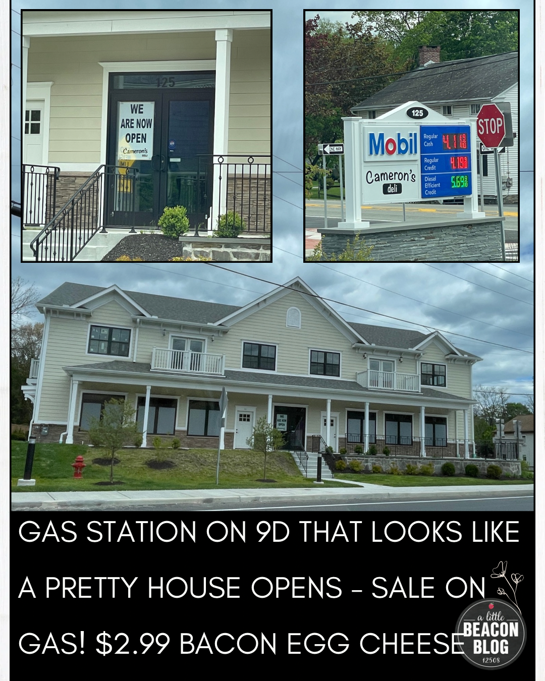 Gas Station on 9D That Looks Like A Pretty House Opens - Sale On Gas! And $2.99 Bacon Egg Cheese