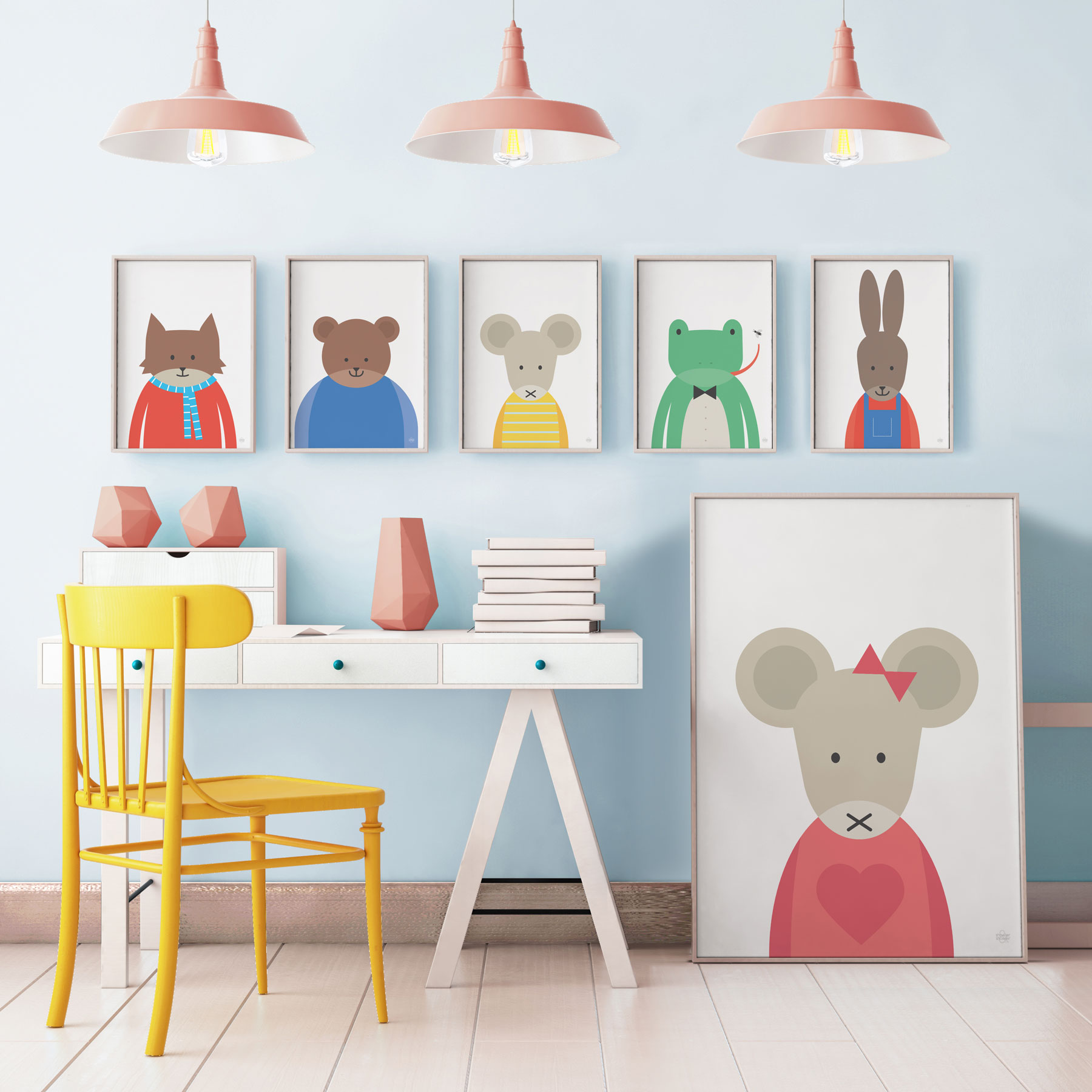 Pink Heart Mouse Art Print