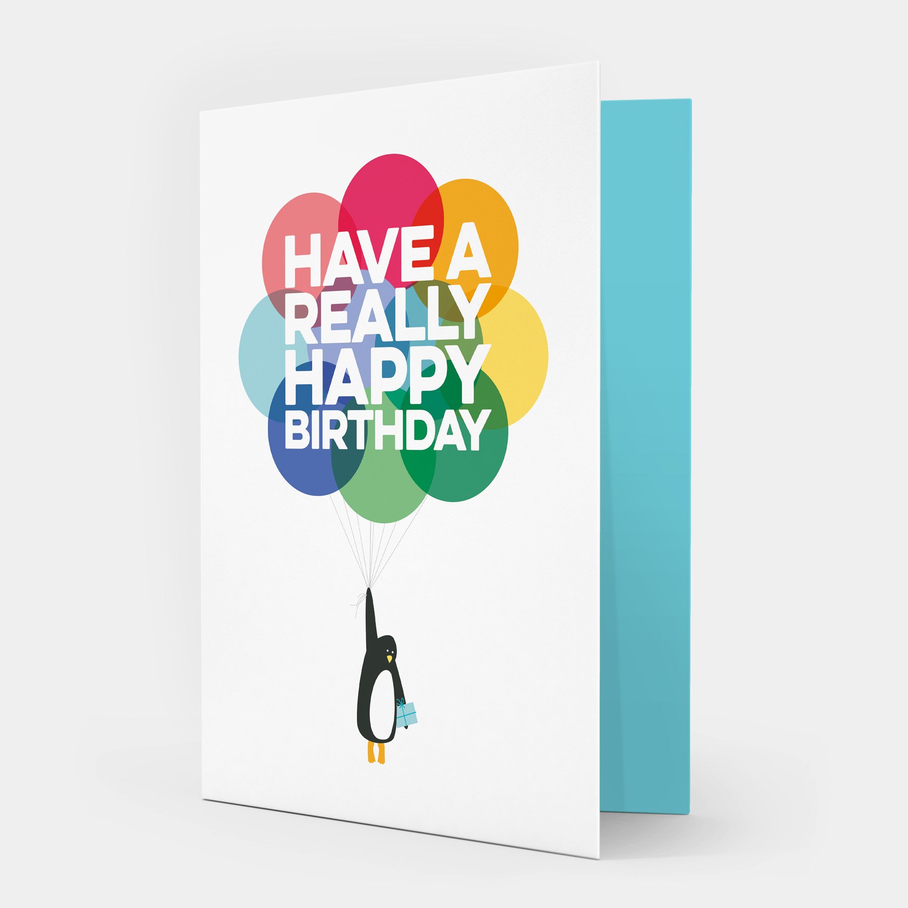 Mr Penguin &amp; Balloons Birthday Card