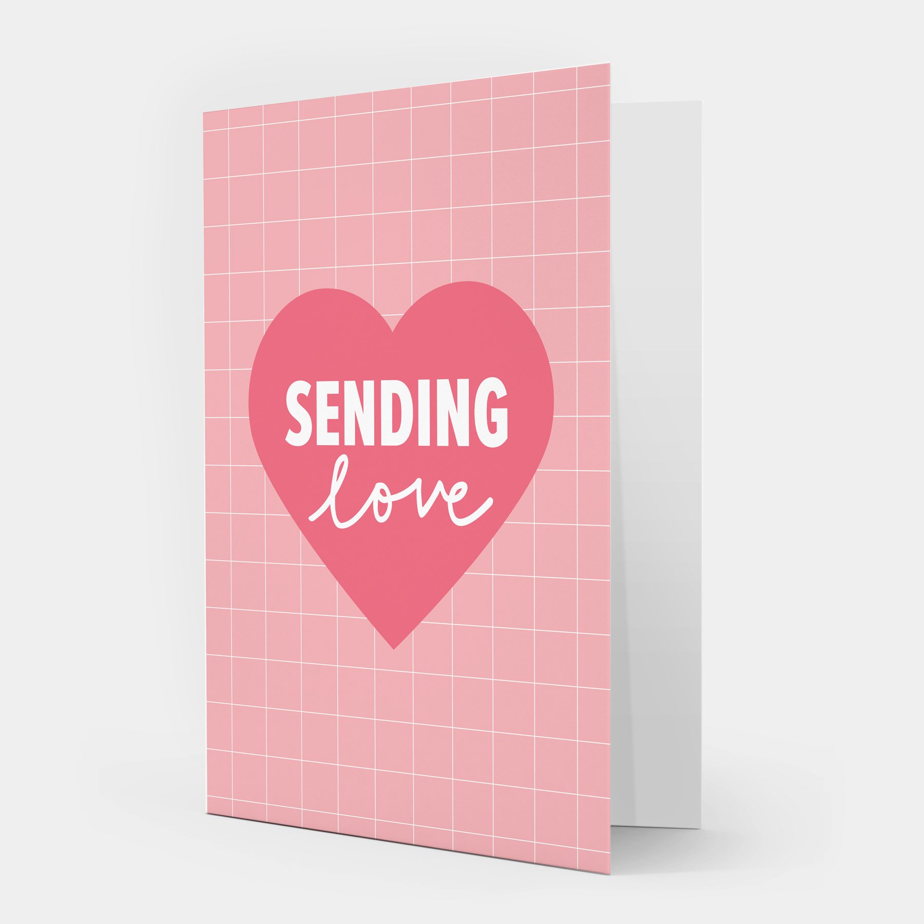 Sending Love Pink Heart Grid Greetings Card