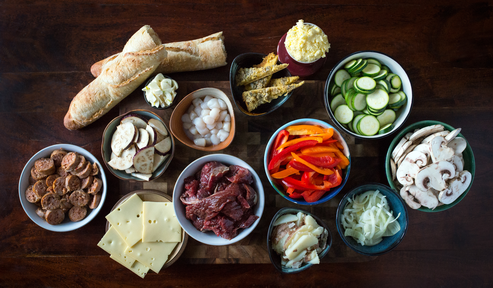 Our raclette dinner ingredients, ready for the grill.