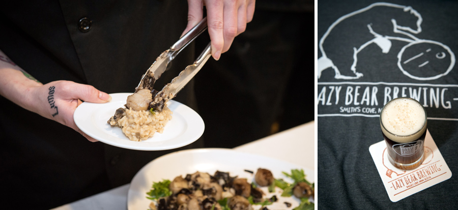 Grand Banker Bar & Grill – Adams & Knickle Scallops, dark wasabi chocolate and white chili chocolate, wild mushroom risotto. Lazy Bear Brewing – Gut View Amber Ale, English-style amber ale.