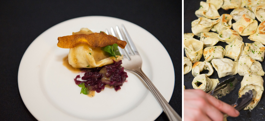 Relish Gourmet Burger – Chicken Confit and Butternut Squash Tortellini, beer braised cabbage.