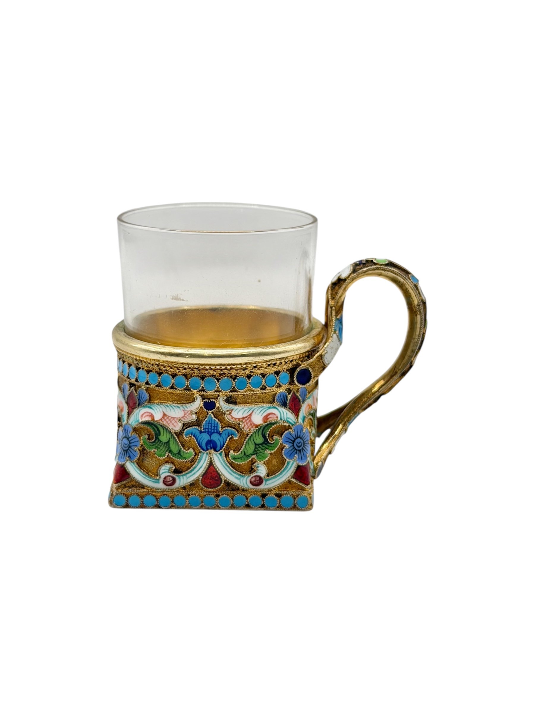 Russian silver gilt and cloisonné enamel vodka cup, Moscow, c.1900 by Ivan Saltykov.