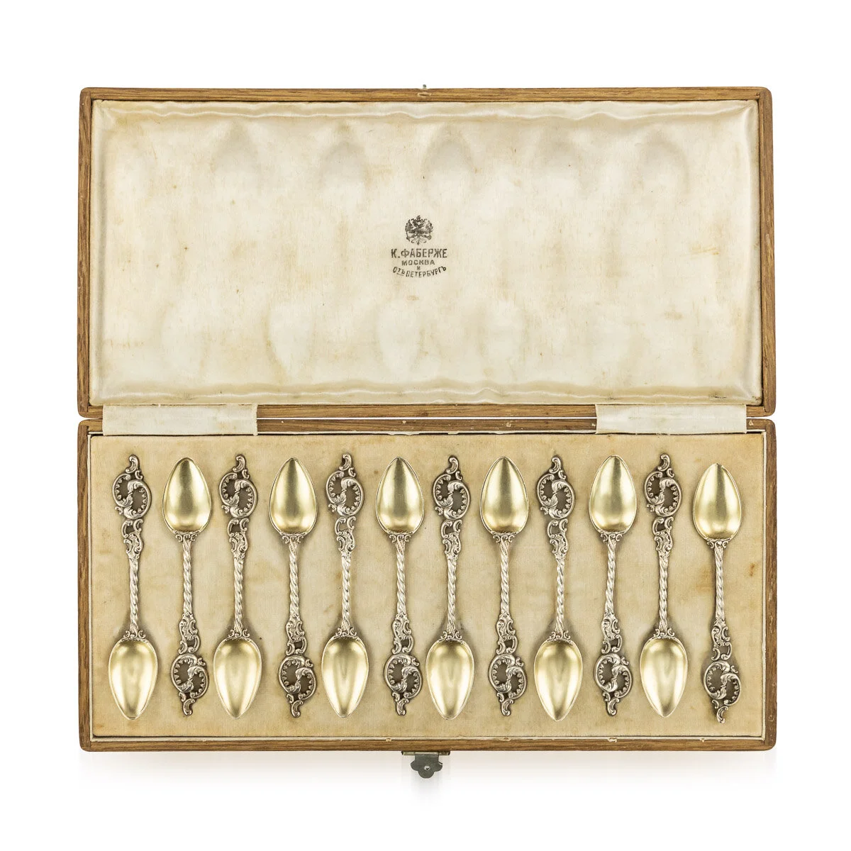 Faberge Set of Twelve Silver Gilt Coffee Spoons, Moscow, c1890