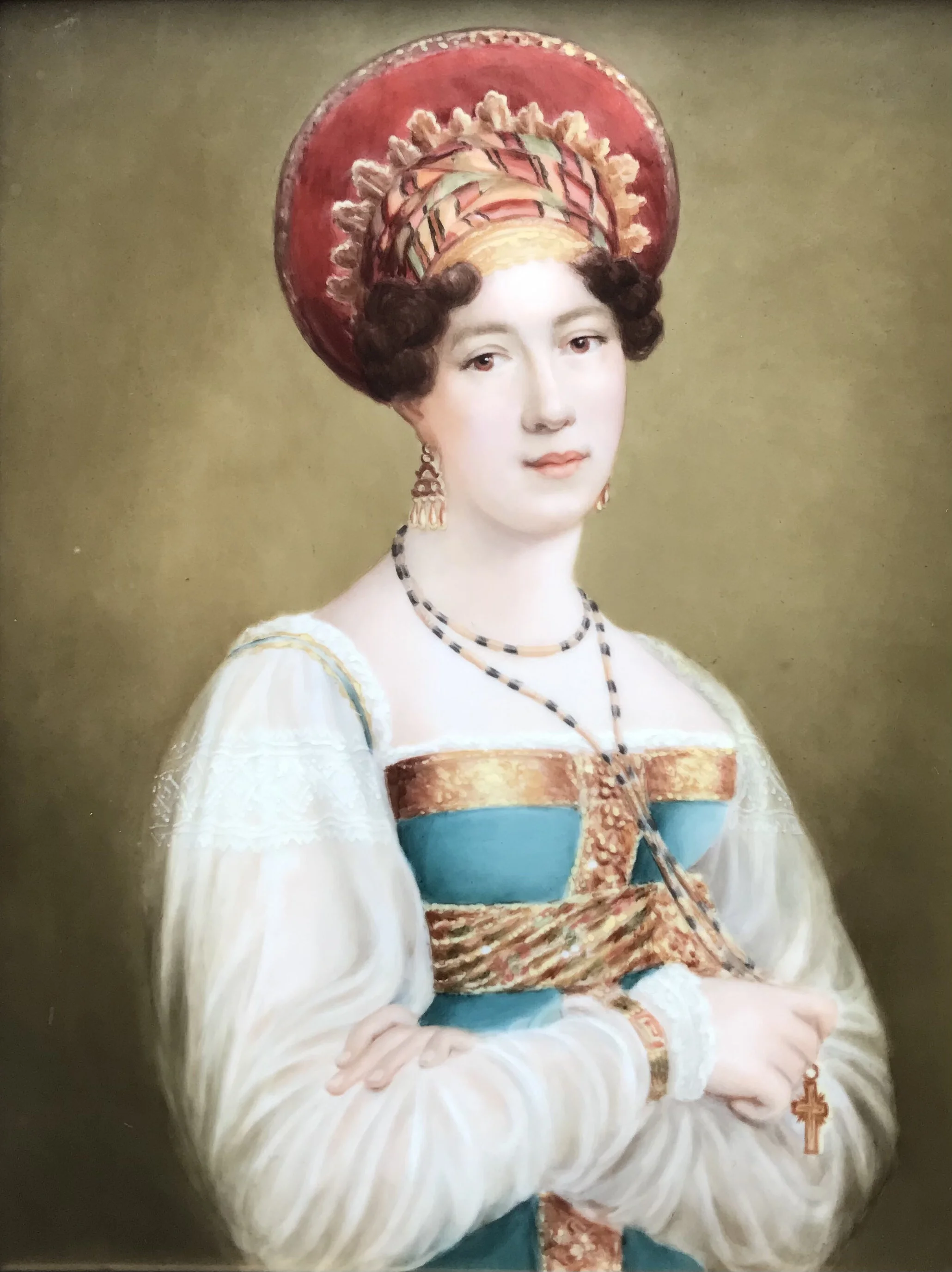 Fedor Liapin, Russian 19th Century, portrait of Sofia Petrovna Svechina on Porcelain Plaque