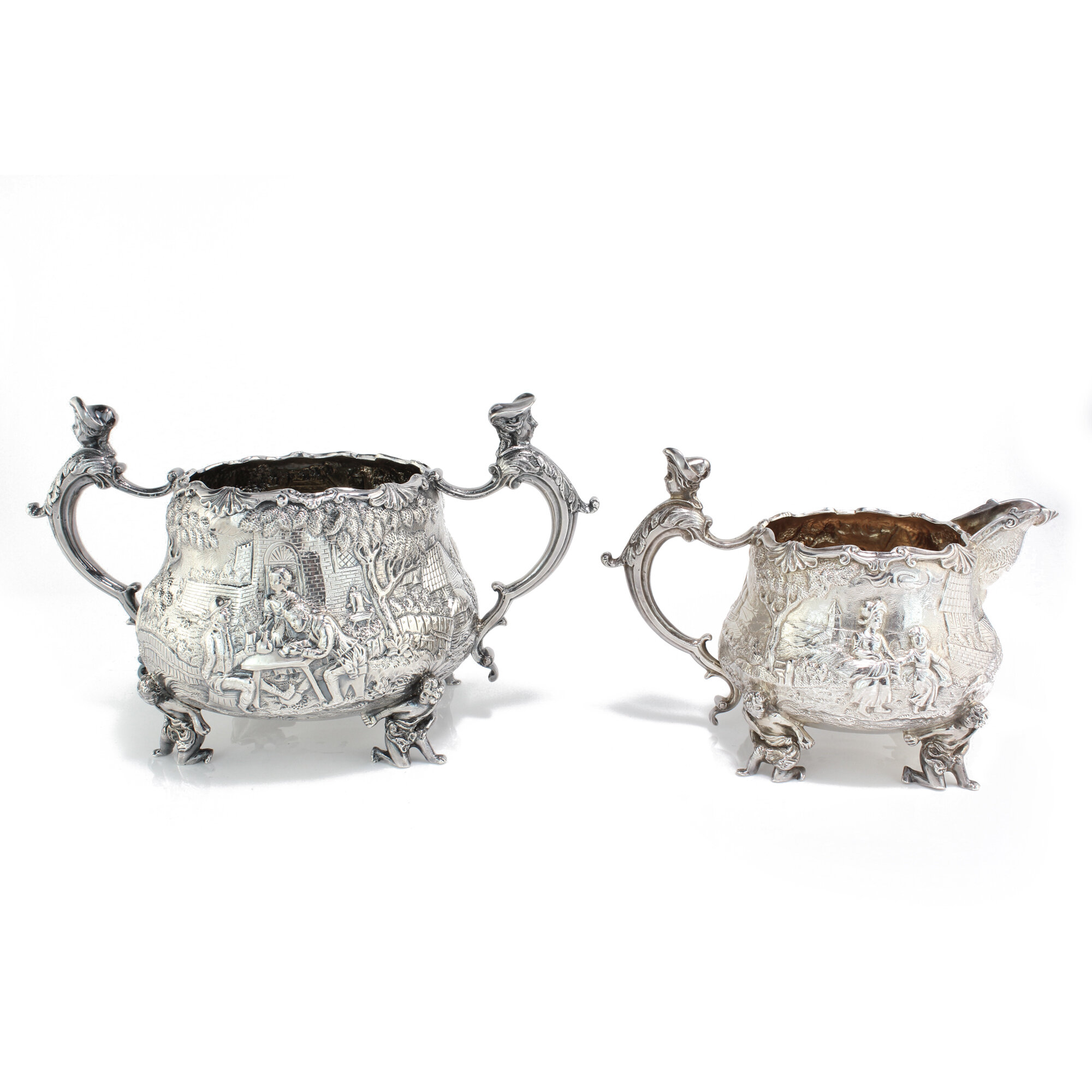 English silver creamer and sugar bowl by Joseph and John Angell, 1836,1840