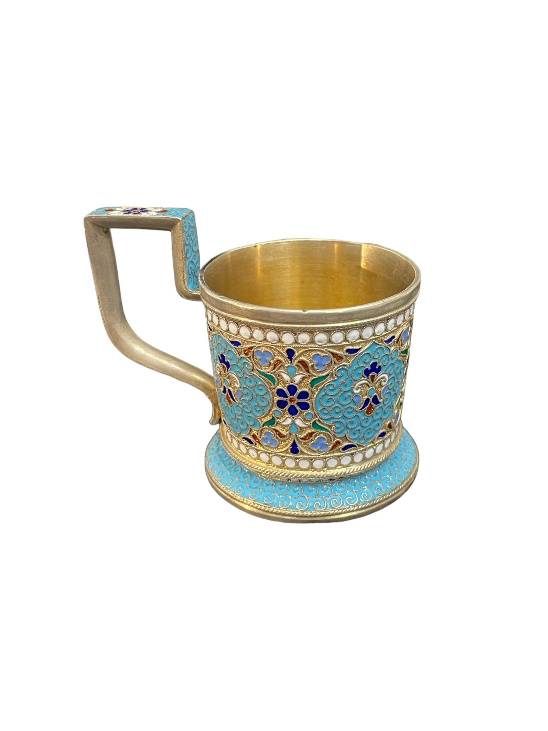Antique Russian Silver gilt and cloisonné enamel tea glass holder, Moscow c.1900