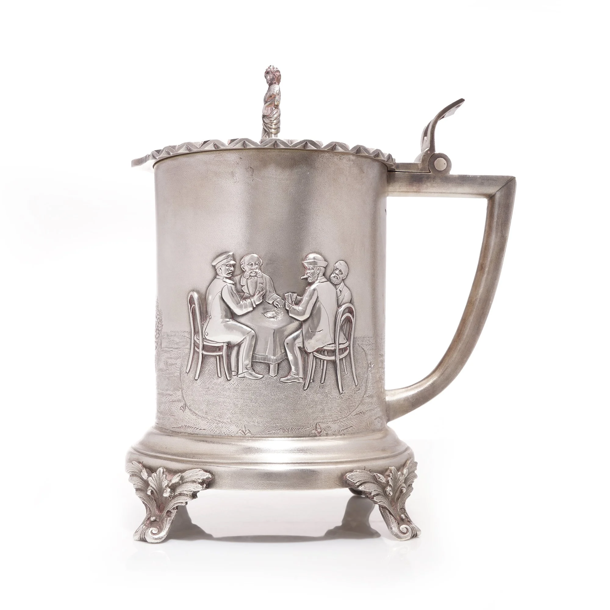 Antique Russian silver tankard with embossed scenery, Moscow, 1895