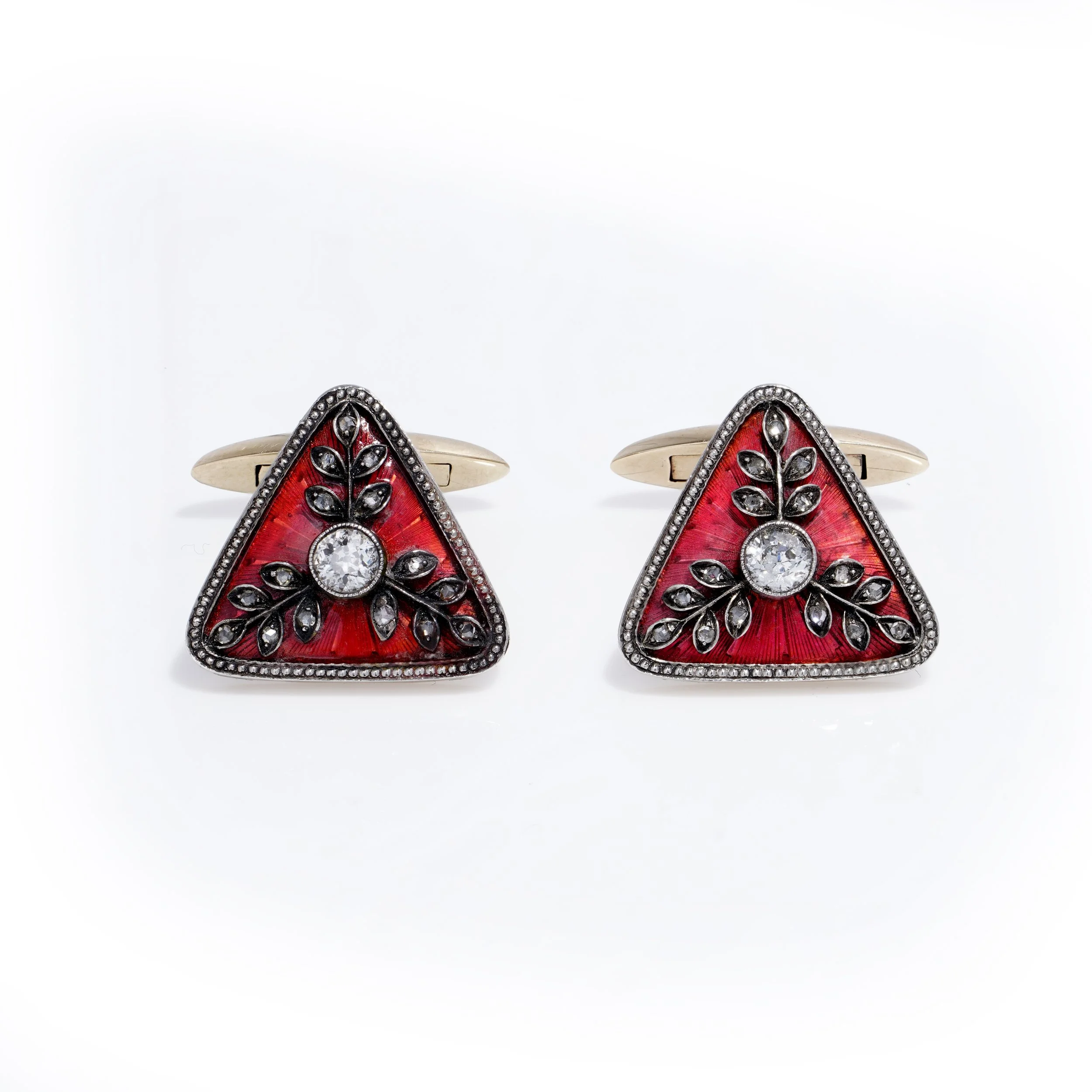 Faberge gold , guilloche enamel and diamond cufflinks, Moscow, circa 1910