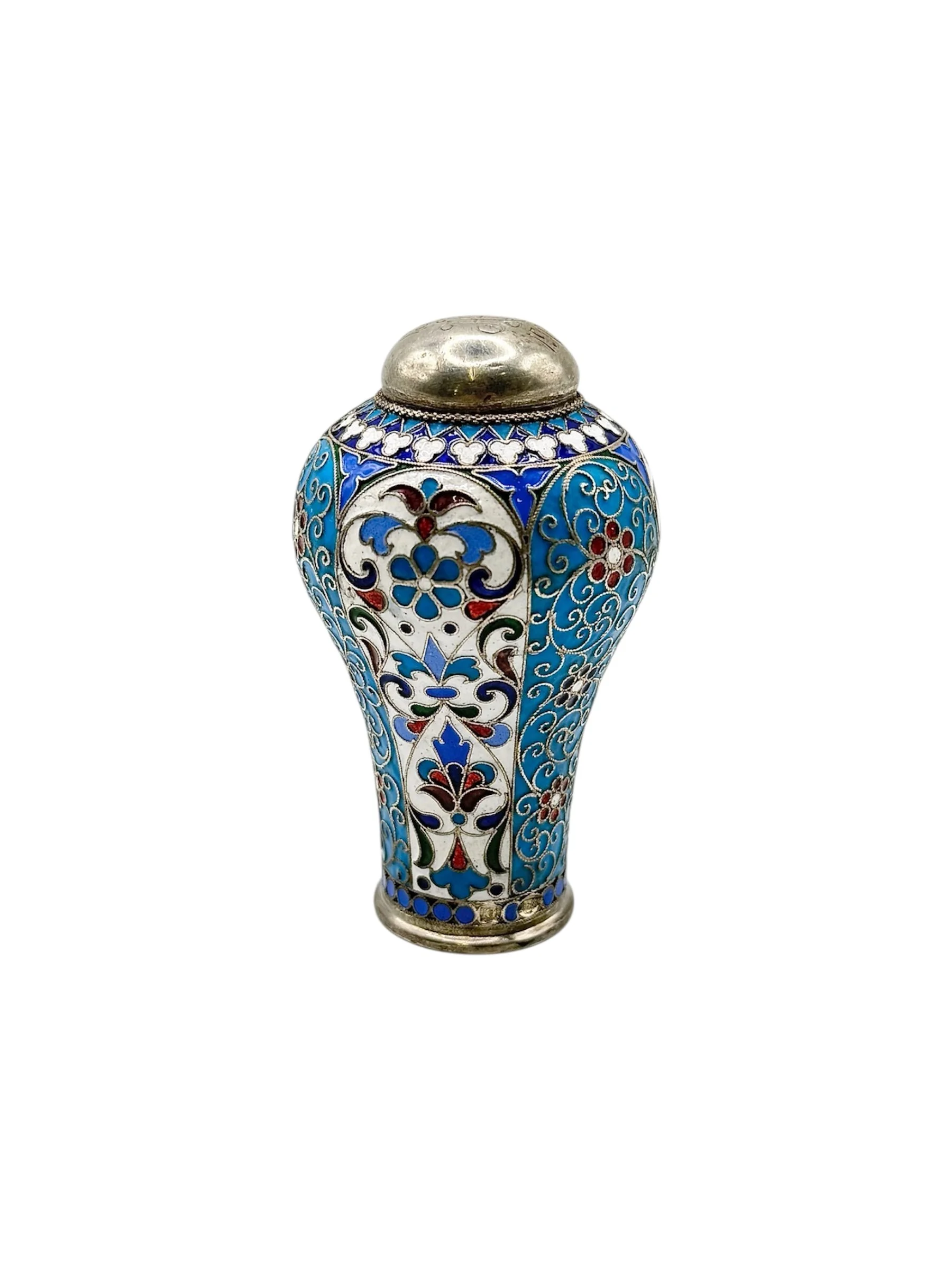 Russian silver and cloisonné enamel walking stick handle, Moscow c.1900.