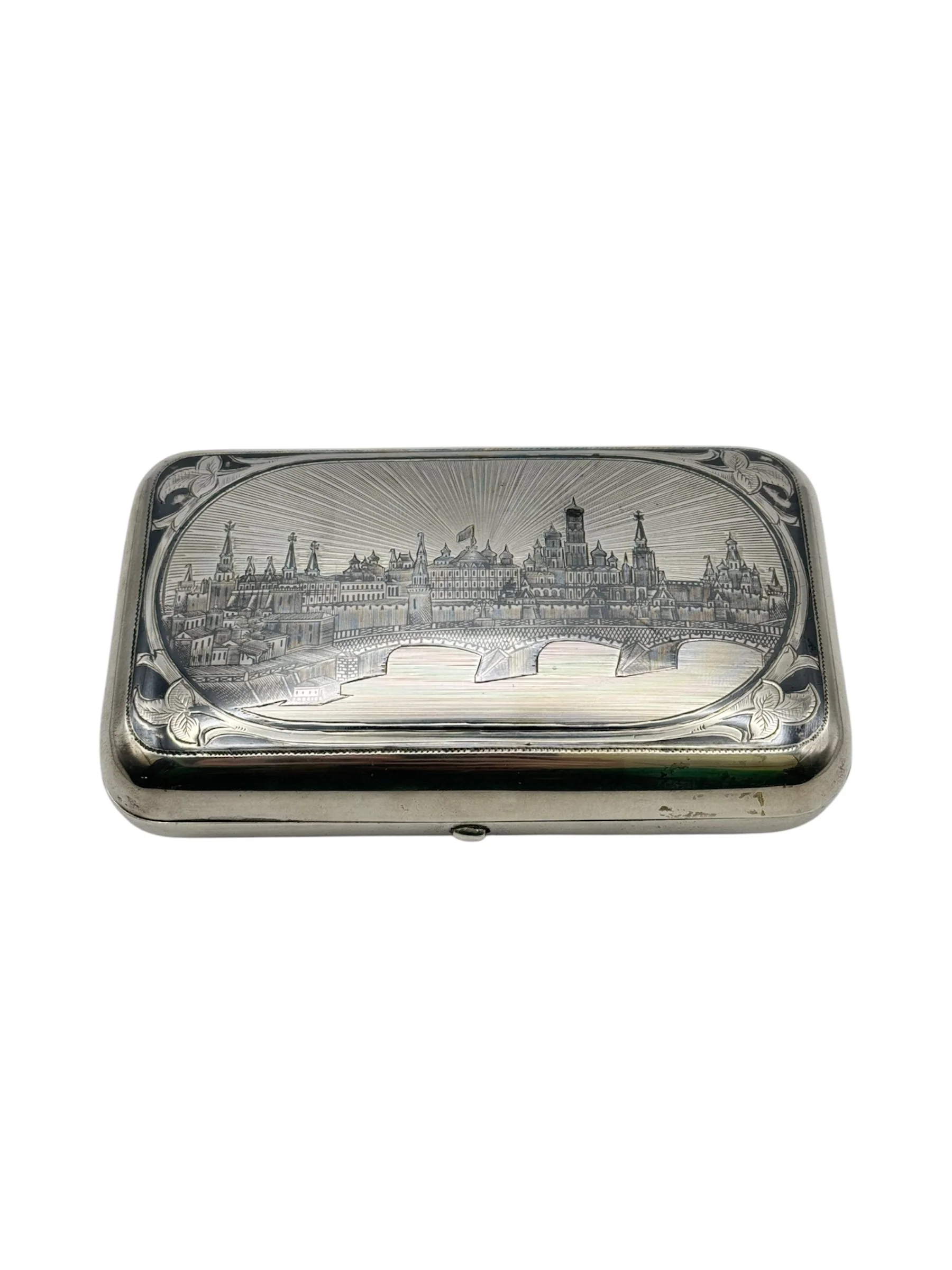 Russian silver niello cigar box with view of Kremlin, Moscow, c.1875 by Alexander Yegarov.