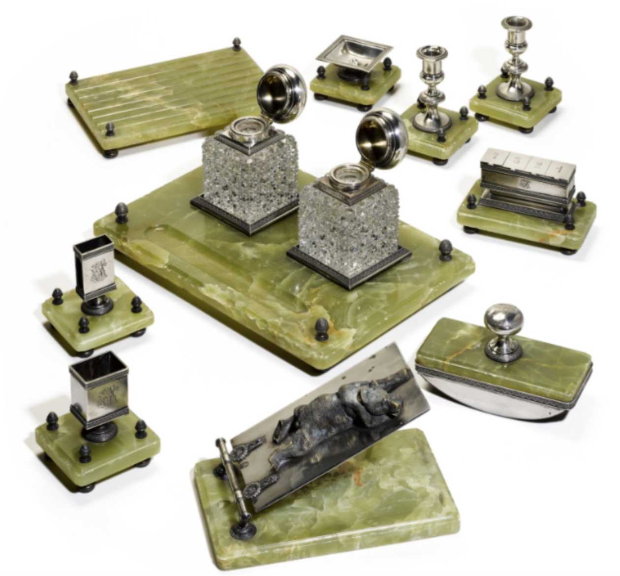 Russian silver and onyx desk set,  St Petersburg, c.1910 by V. Gordon.