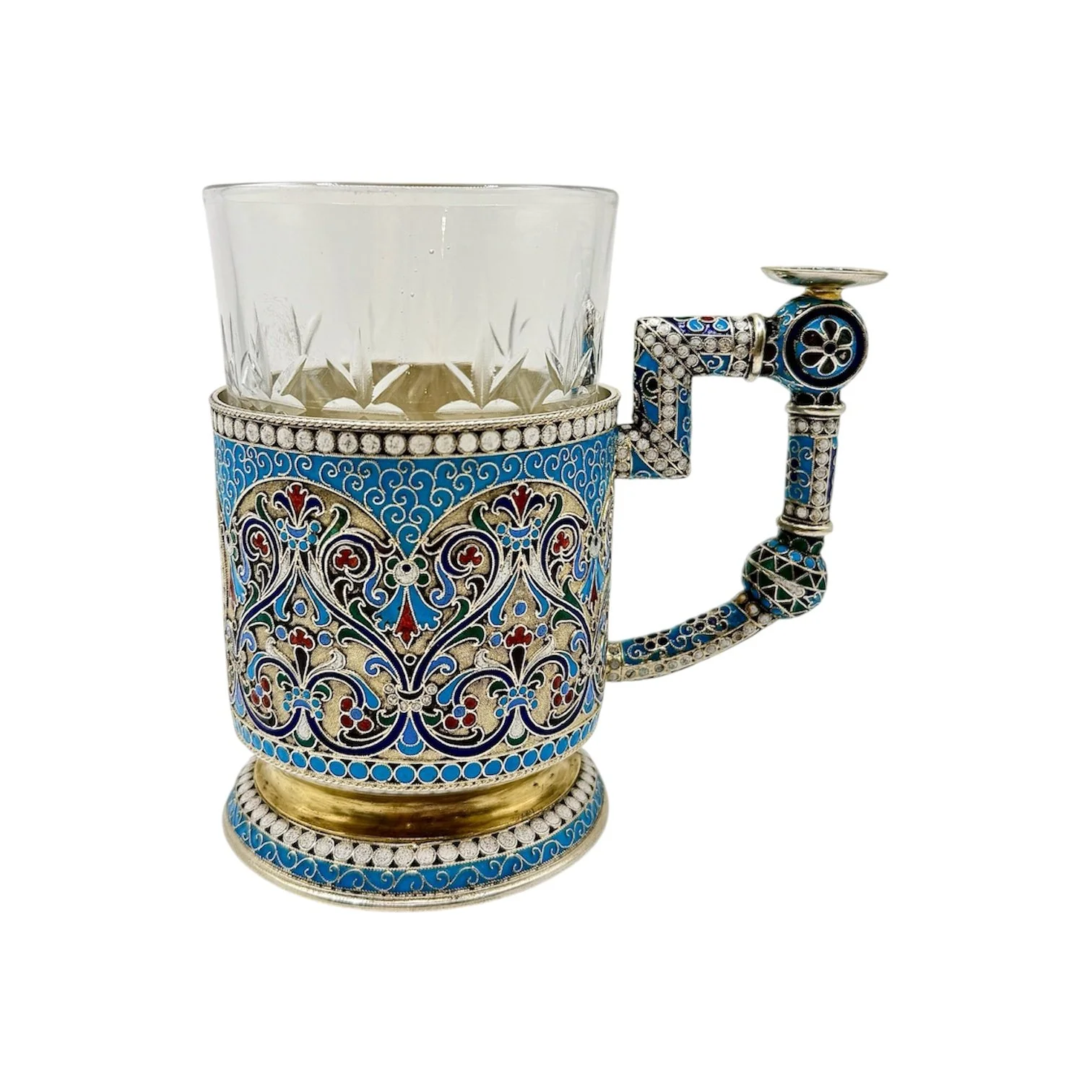 Russian silver gilt and cloisonné enamel tea glass holder, Moscow, c.1890.